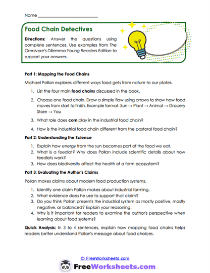 Food Pathways Worksheet