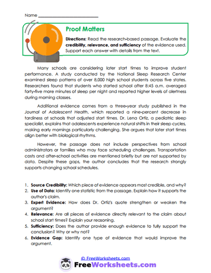 Proof Matters Worksheet