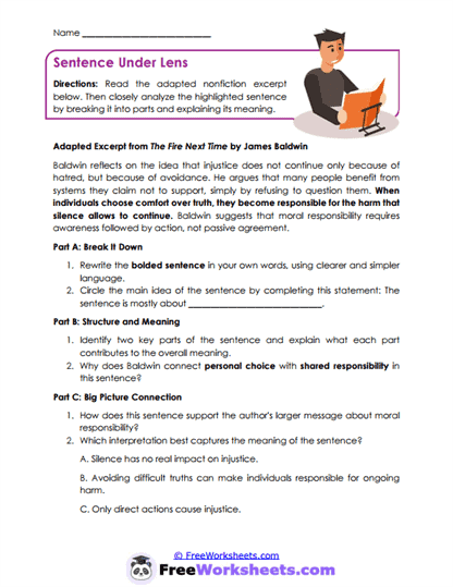 Sentence Under Lens Worksheet