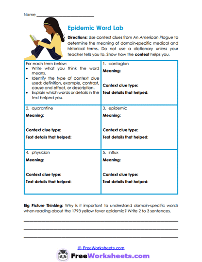 Epidemic Vocabulary Worksheet