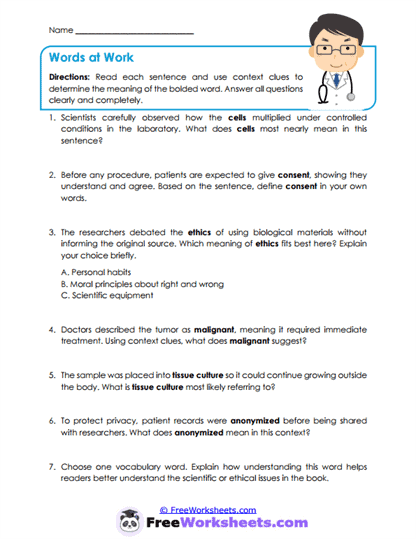 Words at Work Worksheet