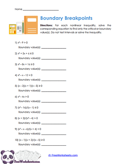 Boundary Values Worksheet