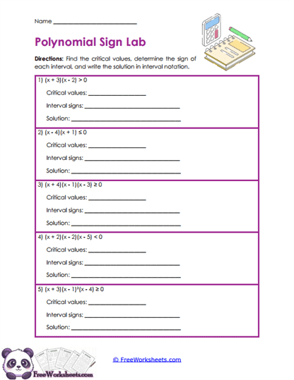 Polynomial Intervals Worksheet