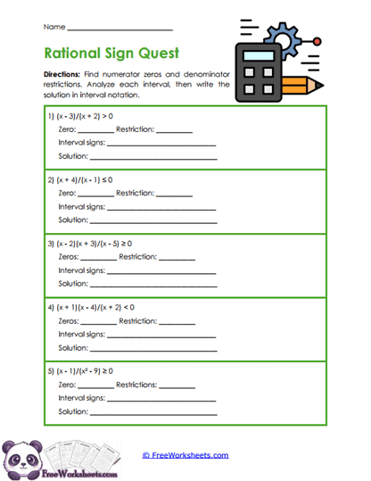 Rational Intervals Worksheet