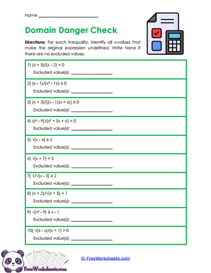 Domain Restrictions Worksheet
