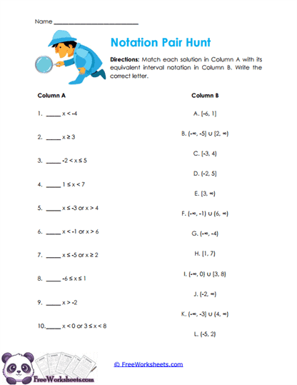 Interval Match Worksheet