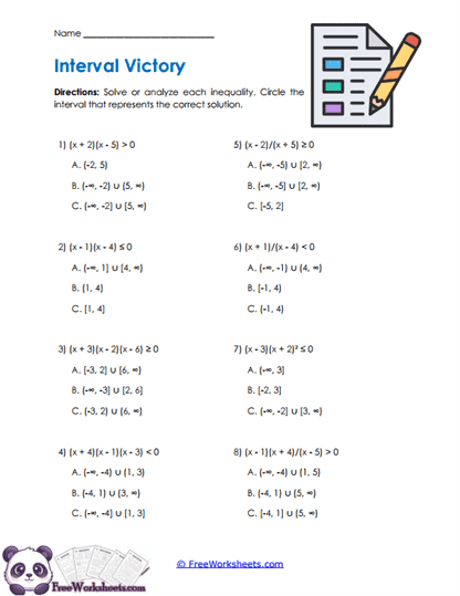 Interval Choices Worksheet