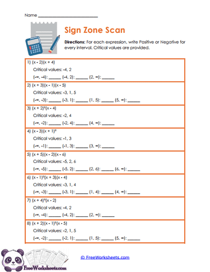 Sign Zones Worksheet