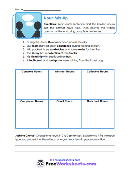 Noun Sorting Worksheet