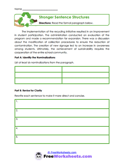 Nominalization Repair Worksheet