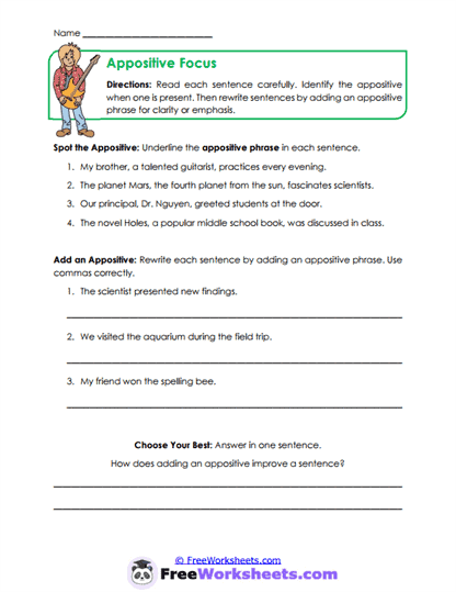 Appositive Details Worksheet
