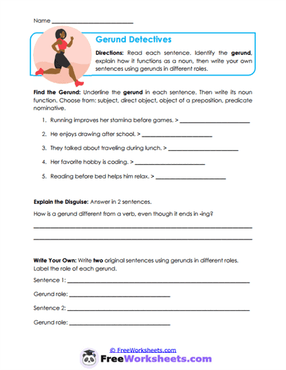 Gerund Roles Worksheet