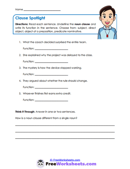 Clause Functions Worksheet
