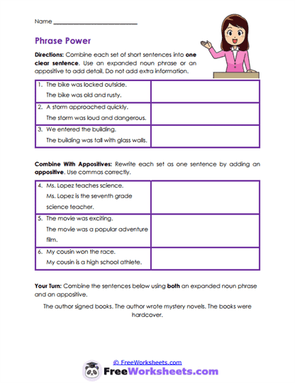 Phrase Expansion Worksheet