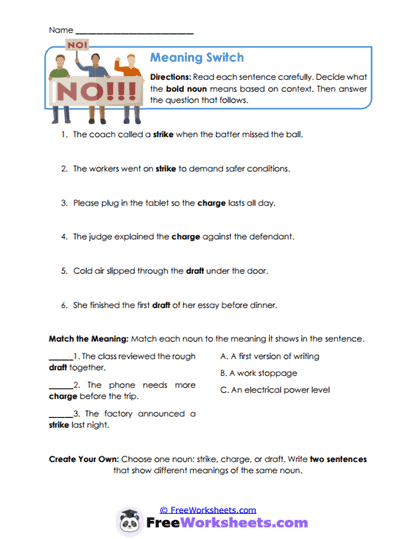Noun Meanings Worksheet