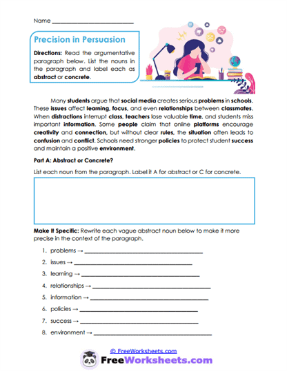 Abstract Sorting Worksheet