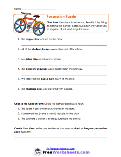 Possessive Forms Worksheet