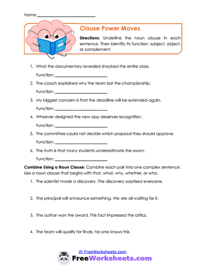 Clause Connections Worksheet