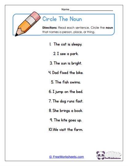 Circle the Noun Worksheet