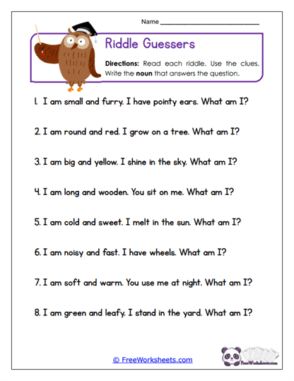Riddle Guessers Worksheet