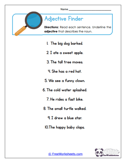 Adjective Finder Worksheet