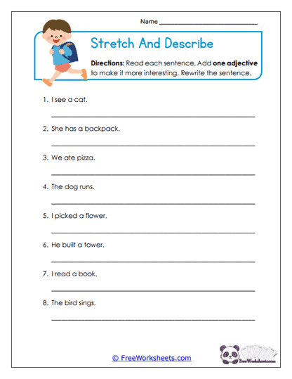 Stretch and Describe Worksheet