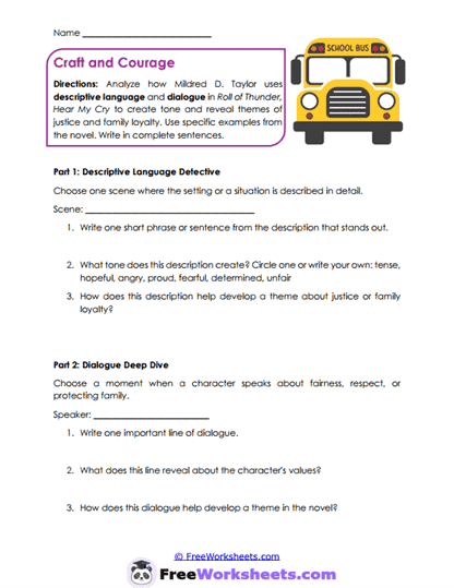 Courage Language Worksheet