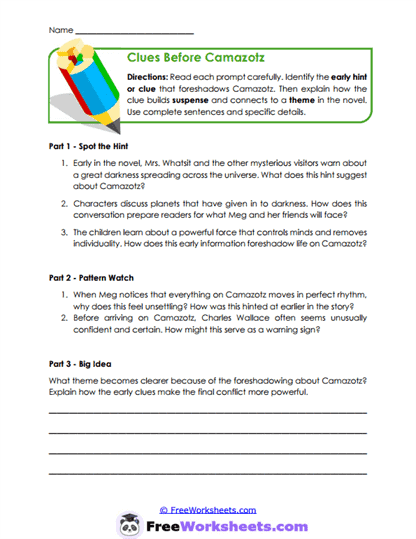Foreshadow Clues Worksheet