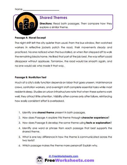 Shared Themes Worksheet