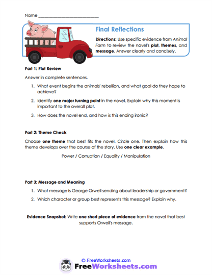 Final Reflections Worksheet