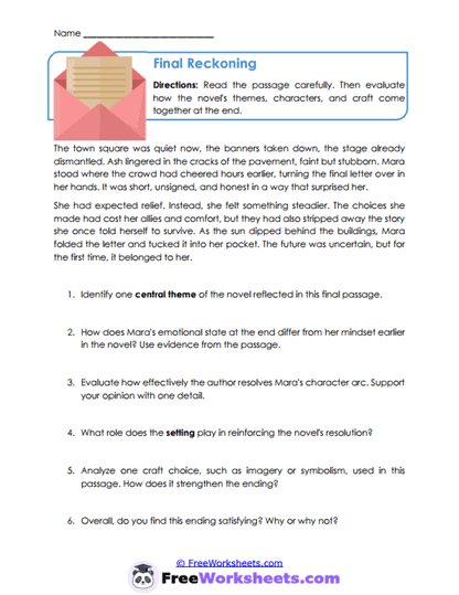 Final Reckoning Worksheet