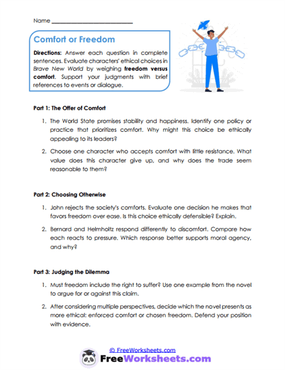 Comfort or Freedom Worksheet