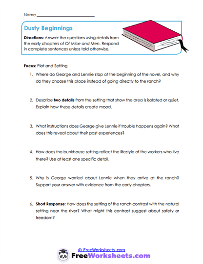 Dusty Beginnings Worksheet