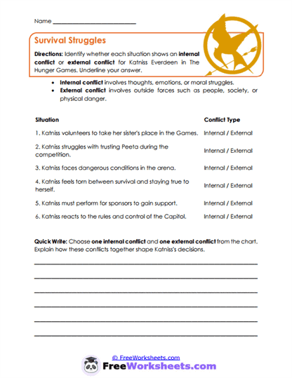 Survival Struggles Worksheet