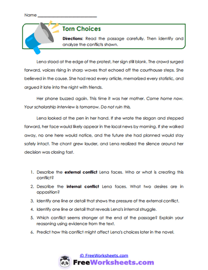 Torn Choices Worksheet