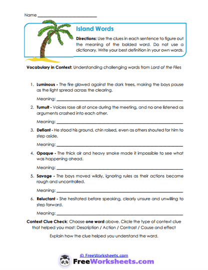 Island Words Worksheet