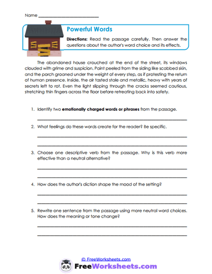 Powerful Words Worksheet