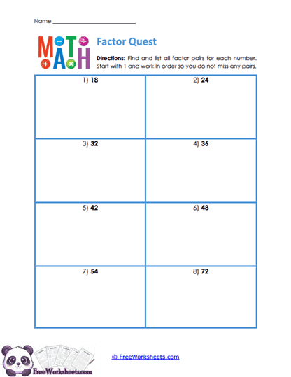 Factor Pairs Worksheet
