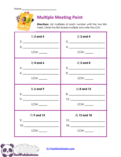 Common Multiples Worksheet