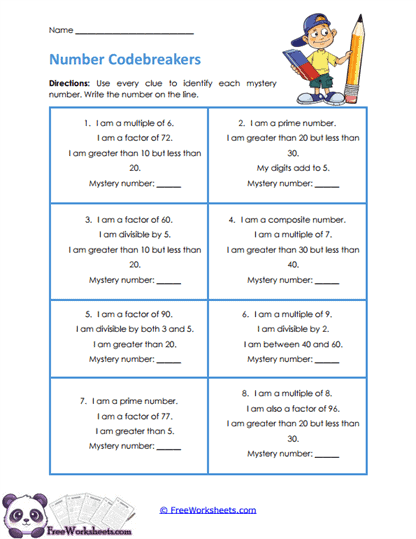 Mystery Numbers Worksheet