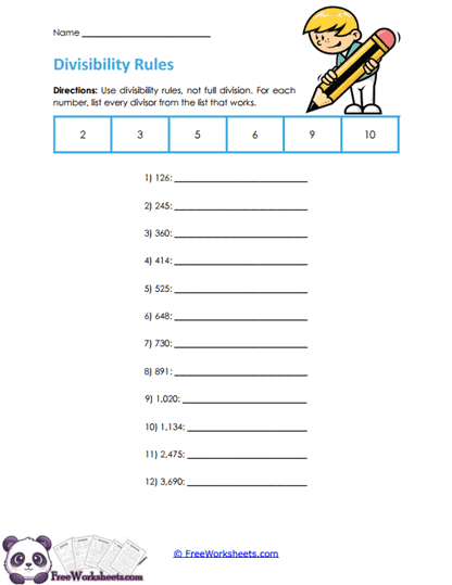 Divisibility Patterns Worksheet