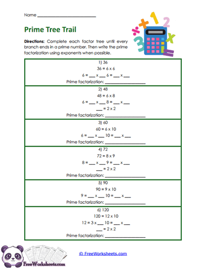 Prime Factors Worksheet