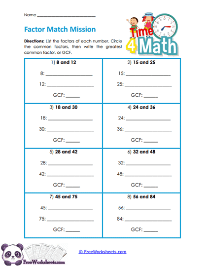 Common Factors Worksheet