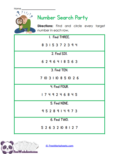 Number Search Worksheet