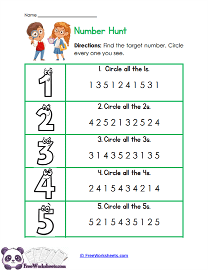 Number Search Worksheet