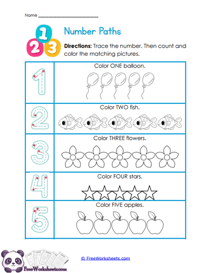 Number Paths Worksheet