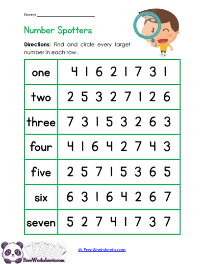 Number Search Worksheet