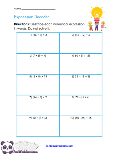Math Translator Worksheet