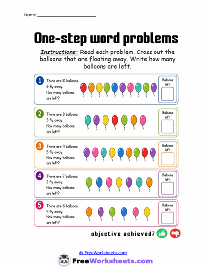Balloon Subtraction Worksheet