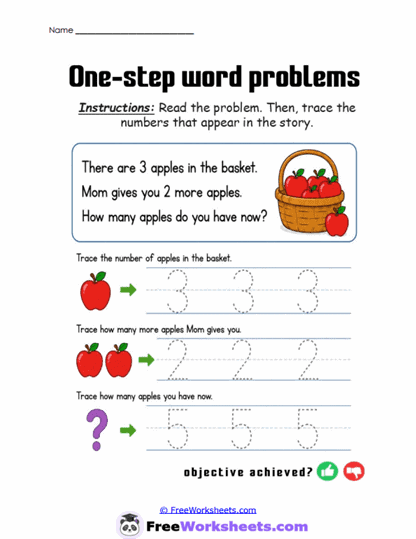 Number Stories Worksheet